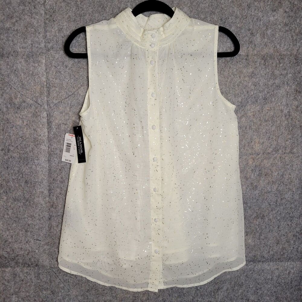 Zac & Rachel Blouse Womens L White Foil Star Tank Sheer Fairy Whimsical NWT Cute